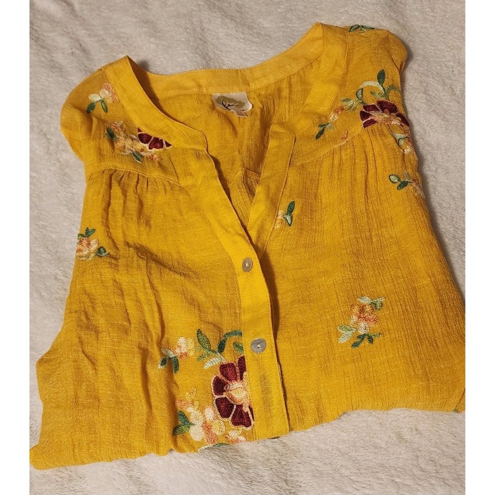 Fig And Flower Roll Floral Blouse Knot Tie Button Down V Neck Plus Size 2xl